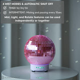 Disco Ball Diffuser Rotating - Essential Oil Diffuser with Whisper Quiet Operation, Cool Disco Party Decorations, Unique Preppy Room Decor | Aromatherapy Diffuser for Medium Room Pink