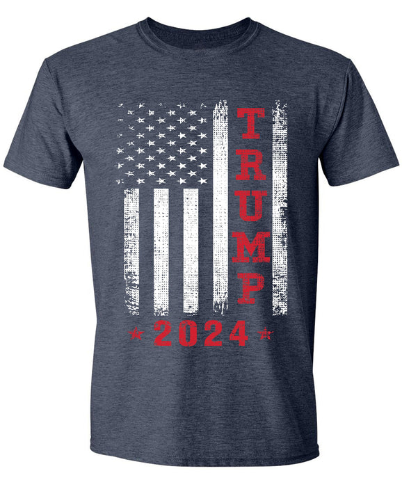 Trump 2024 American Flag Vintage T-Shirt, Trump Shirts for Men, Adult Short Sleeve T Shirt Navy Heather Large