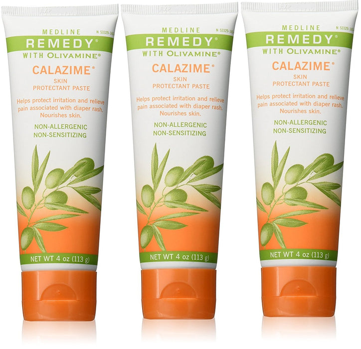 Medline Remedy Olivamine Calazime Skin Protectant Paste Cream, Used with Dry Chapped from Diaper Rash, Incontinence, Dermatitis, Psoriasis, Burns, Bites, White, 4 Oz, 3 Count