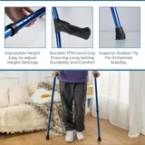 Forearm Crutches for Adults - Pair of Crutches with Metal Spine Articulating Arm Cuff TPR Hand Grip & Wider Rubber Tip for Broken Foot or Leg Injuries, Lightweight & Comfortable Leg Support