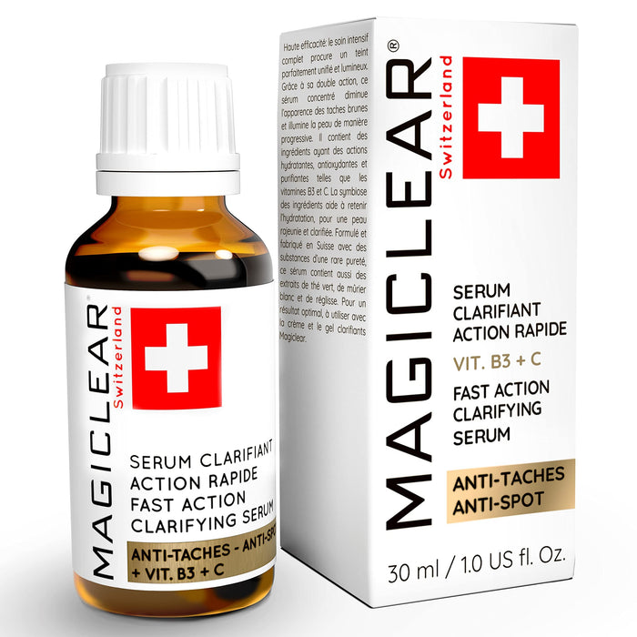 Luxury Swiss Dark Spot Remover for Face Body Serum Age Sun Brown Spot Freckles Corrector Melasma treatment Anti aging Skin Vitamin C + Niacinamide organic Magiclear