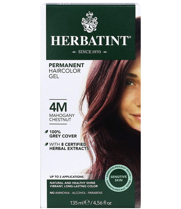 Herbatint Permanent Haircolor Gel, 4M Mahogany Chestnut, Alcohol Free, Vegan, 100% Grey Coverage - 4.56 oz