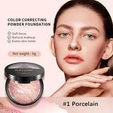 Wugbc Baked Foundation Makeup, Brighten Powder Palette, Color Correcting Tint Moisturizer Minerals Blush Highlighter Buildable Coverage, Natural Light Sheer Glow Finish-Porcelain