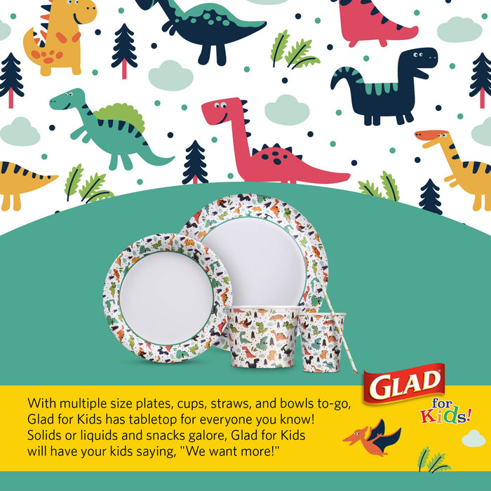 Glad for Kids 8 1/2-Inch Paper Plates | Small Round Paper Plates with Dinosaurs | Heavy Duty Disposable Soak Proof Microwavable Paper Plates, 8.5" Round Plates 120ct| Kids Plates, Dinosaur Plates