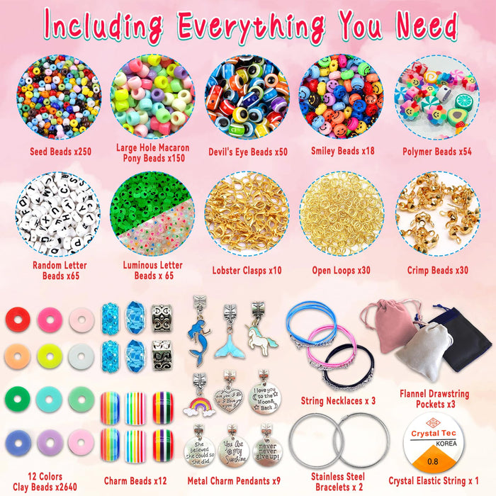 leitait Girls Toys Bracelet Making Kit -3400pcs Beads for Charm Jewelry Making Kit Supplies, Unicorn/Mermaid Crafts Birthday Christmas Gifts for Girls Ages 5 6 7 8 9 10 11 12 Years Old