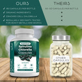 Organic Spirulina and Chlorella Capsules – 180 Chlorophyll Pills, Blue Green Algae Powder Capsules to Support Detox, Mitochondria & Energy– 3X More Chlorella Spirulina Powder/Serving