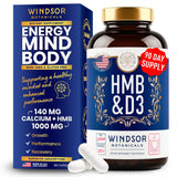 HMB and Vitamin D3 Supplement Capsules - B-Hydroxy B-Methylbutyrate 1,000 MG HMB Supplements, D3 Plus Calcium - Muscle Growth, Strength, Performance and Recovery Support - 90 Days, 180 Capsules