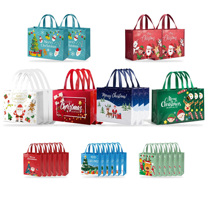 IPQXE 34 Pack Christmas Gift Bags Assorted Sizes- Reusable Tote Bags Non-Woven, Xmas Shopping Bags with Handles, for Christmas Treat Bags, Gifts Wrapping, Xmas Party Supplies 16 Large 18 Small