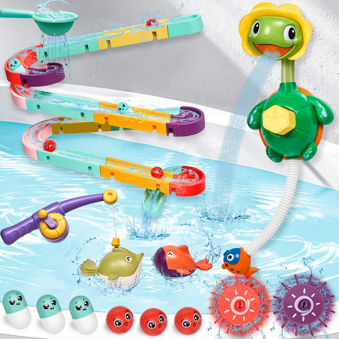 Bath toys,Bathtub Toy with Shower,Fishing Game for Toddlers, Suction Cup Bath Toys, Bathtub Toys Ball Slide Track for Toddles and Babies, Christmas Birthday Gift for Boys Girls.