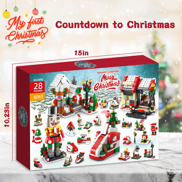 QIFUN Christmas Building Toy Set - Advent Calendar 2024 Countdown to Christmas Playset 24 Collectible 6 In 1 Building Blocks for kids Adults Stocking Stuffers (1075 PCS)