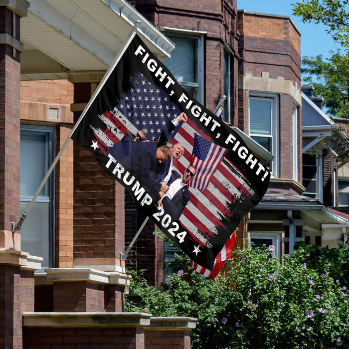 Fight Fight Fight Trump Flag Trump 2024 Fight Flag 3X5 Feet Indoor and Outdoor Flag with Brass Grommets Pennsylvania Rally Shooting Ears Survivors Trump Flag