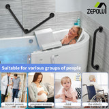 L-Shaped Shower Grab Bar 16x16 Inch, Zepolu Stainless Steel Matte Black Safety Grab Rail, Bathroom Mobility Aid Handrail, Wall Mounted Balance Support Bar Assist Handle for Senior Elderly Handicap