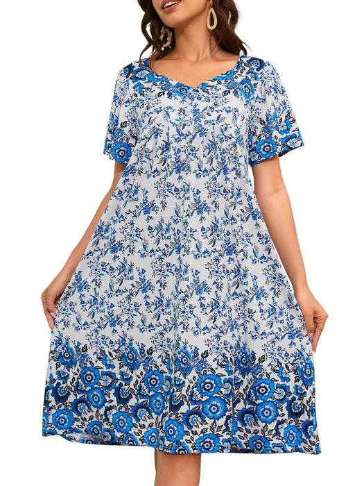 CRIPOM House Dresses for Women with Pockets Moomoo House Coat Batas De Dormir Para Mujer Grandma Dress Mumu Dresses Plus Size House Dresses for Elderly Mumu Dresses for Women White Blue Flower 3XL