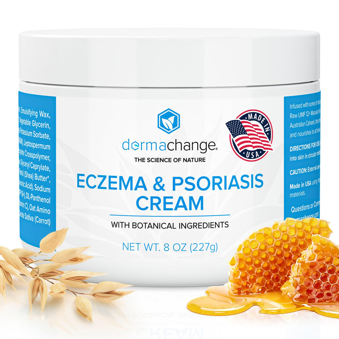 DermaChange Eczema & Psoriasis Cream for Dry and Itchy Skin - Seborrheic Dermatitis Face Cream - Soothing & Hydrating - Manuka Honey & Shea Butter - Psoriasis Relief for Adults & Kids (8oz)