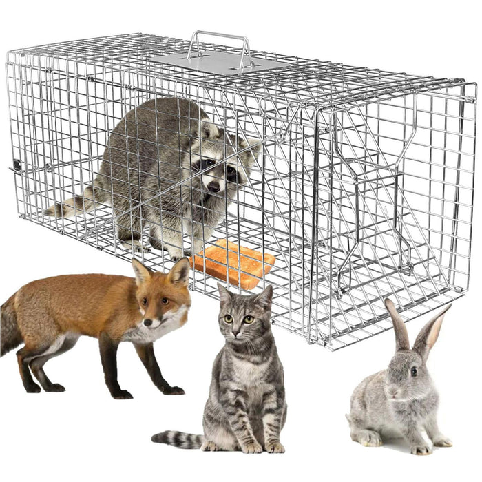 KOCASO Large Live Animal Trap Cage, Foldable Heavy Duty Humane Rat Trap for Indoor and Outdoor, Metal Mouse Trap for Squirrel Gopher Chipmunk Mice Raccoon, Easy to Catch and Release, 31"x11"x12"