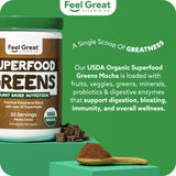 USDA Organic Super Greens Powder & Juice Mix - Mocha Chocolate Flavor - Probiotics & Digestive Enzymes to Support Gut Health & Bloating Relief - Superfoods to Boost Wellness & Immunity.