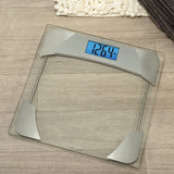 Taylor Digital Scales for Body Weight, Highly Accurate 400 LB Capacity, Unique Blue LCD, Stainless Steel Accents Glass Platform, 12.2 x 12.2 Inches, Clear