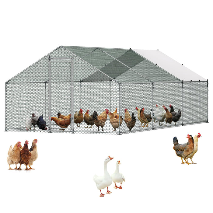 VEVOR Large Metal Chicken Coop, 19.7x9.8x6.5ft Walk-in Chicken Runs for Yard with Cover, Spire Roof Hen House with Security Lock for Outdoor and Backyard, Farm, Duck Rabbit Cage Poultry Pen