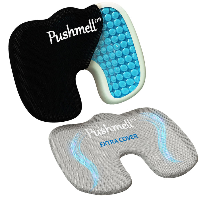 Pushmell Memory Foam Seat Cushion for Enhanced Comfort - Pillow Cushion with Cooling Gel, Extra Mesh Cover