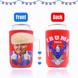 PEILINIX 2PCS Trump 2024 Can Koozies, Funny Soda Pop Beer Cozy, American Flag Eagle Can Cooler Sleeve for Supporter