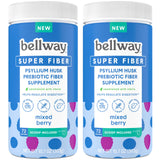 Bellway Super Fiber Supplement Powder (2 Pack) - Psyllium Husk Powder, Sugar Free, Vegan, Gluten Free, Mixed Berry, 144 Servings