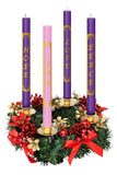 Advent Candles Set of 4 - Premium Printed Gold Letters - Use with Advent Candle Holders, Advent Wreaths and Advent Rings - Dripless Purple & Pink Taper Advent Candle for Christmas Church Decoration