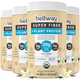 Bellway Super Fiber + Protein Powder (4 Pack), Sugar-Free Organic Psyllium Husk Fiber Supplement Powder with 20g Plant Protein Per Serving, Very Vanilla, 48.28 oz