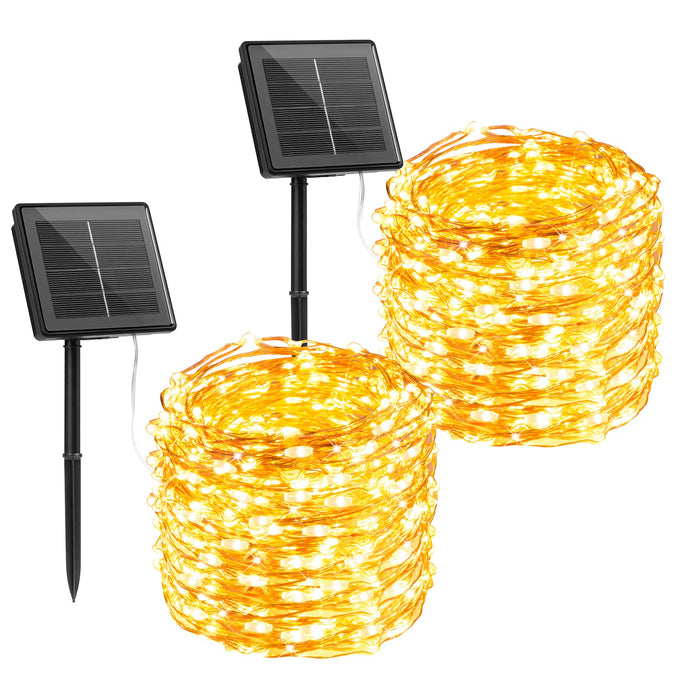 Brightown Solar String Lights, 2 Packs Total 66Ft 200 LED Solar Fairy Lights with 8 Modes, Waterproof Solar Lights for Outside Patio Yard Tree Wedding Christmas(Warm White)