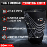 BLITZU Thigh Compression Sleeves (Pair) Quad, Groin and Hamstring Support. Upper Leg Sleeves for Men and Women. Thigh Braces for Thigh Pain. Upper Thigh Wrap for Pulled Muscle Relief WHITE, M