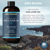 Life's Fortune Cod Liver Oil Liquid Organic Lemon Flavor (16 Oz) 1,000 mg Omega + Vitamin A, E & D3 - Supports Immune Health - 100% Fish Oil Supplement from Wild Ocean Cod-GMO Free