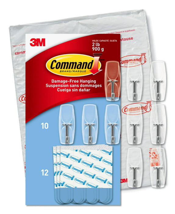 Command Medium Clear Wire Toggle Hooks,10 Hooks and 12 Command Strips, Damage Free Hanging Wall Hooks with Adhesive Strips, Adhesvie Hooks for Hanging, Organization and Storage, Holds up to 2 lb