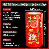 Ivtivfu Fireworks Bubble Machine (2PCS 20 Holes), Automatic Fireworks Bubble Maker with Lights and Closeable Sound for Kids, Chinese New Year, Christmas, Party, 4th of July