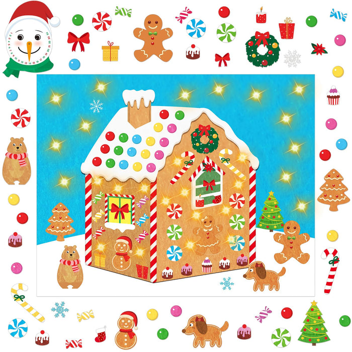 Shappy 56 Pcs Christmas DIY Felt Gingerbread House for Toddlers Kids 3.8 ft Wall Felt Ornament Kits Felt Craft Include Snowman Advent Calendar and 35 Detachable Kits Xmas Gifts Hanging Party Supplies