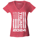 shop4ever Trump Flag 2024 Women's V-Neck T-Shirt X-Large Heather Red