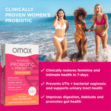 Omax Health Prebiotics and Probiotics Complex for Women, pH Balance, Vag Health, Urinary Tract, Yeast & BV Prevention, Lactobacillus & Bifidobacterium | Vegan, Organic, Gluten Free