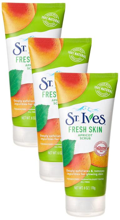 St. Ives Face Scrub Exfoliates | Apricot | For Smooth Glowing Skin | Dermatologist Tested | 6 oz Pack of 3
