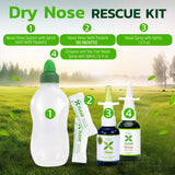 Xlear Dry Nose Relief Kit, All Day Dry Nose Rescue Kit Including Xlear Nasal Spray with Xylitol, Xlear Rescue Nasal Spray, Xlear Nasal Rinse Neti Pot and 50 Refill Packets