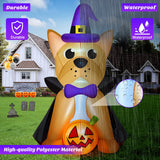 MICOCAH 5 FT Outdoor Halloween Inflatables French Bulldog Wearing Witch Hat & Vampire Cloak Holding Pumpkin, Built-in LEDs Inflatable Dog Halloween Blow Up Decorations for Yard Indoor Party Garden