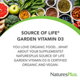 Natures Plus Source of Life Garden Vitamin D3-60 Vegan Capsules, Pack of 3 - Immune System Support - Certified Organic, Non-GMO, Gluten Free - 90 Total Servings