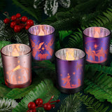 4 Pcs Christmas Advent Votive Candle Holders Nativity Scene Glass Candle Holder Purple and Pink Tealight Candle Holders for Christmas Wedding Church Home Party Dining Table Tray Decor, 4 Styles