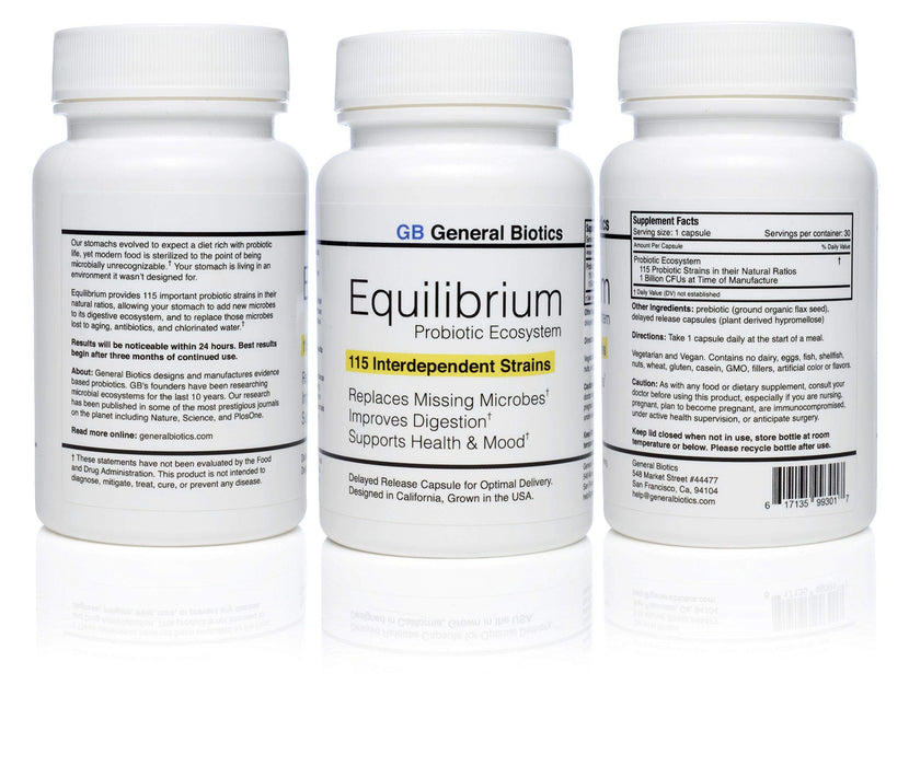 Equilibrium Probiotic Supplement with Prebiotic – Daily Time Release – 30 Easy to Swallow Capsules – Highest Strain Count in The World – 115-Strains