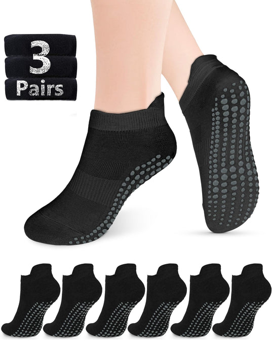 Pilates Grip Socks for Women Men Size 9-11 Yoga Socks Accessories Non Slip Grippy Socks Soccer Womens Hospital Barre Black Barefoot Socks Grippers Postpartum Essentials Non Skid Socks Elderly Gift 3BS