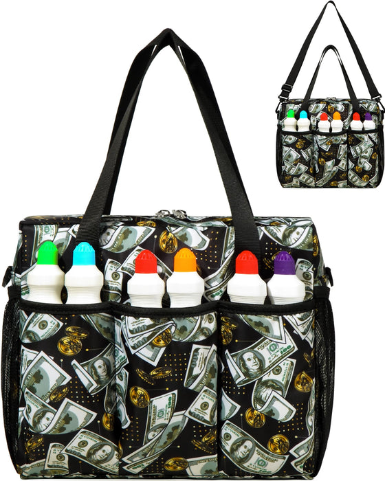 Bingo Bag with Pockets for Bingo Daubers Dabbers Dobbers Bingo Bags with 100 Dollar Bill Pattern Casino Bingo Game Accessories for Adults Senior Elderly Bingo Stuff Supplies Juego de Bingo Loteria Bag