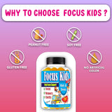 Focus Kids Gummies for Kids Brain Focus Support Chewable Attention & Focus Brain Booster Formula Memory & Concentration Brain Gummies Kid Focus DHA Omega 3 6 9 Study Task 60ct