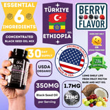 Ohh..Organic Black Seed Oil and Elderberry Gummies w/ Zinc & Vitamin D, 3.3% Thymoquinone & Hair, Skin & Joint immune, Cold Pressed Ethiopian & Turkish Black Cumin Nigella Sativa - 90 count