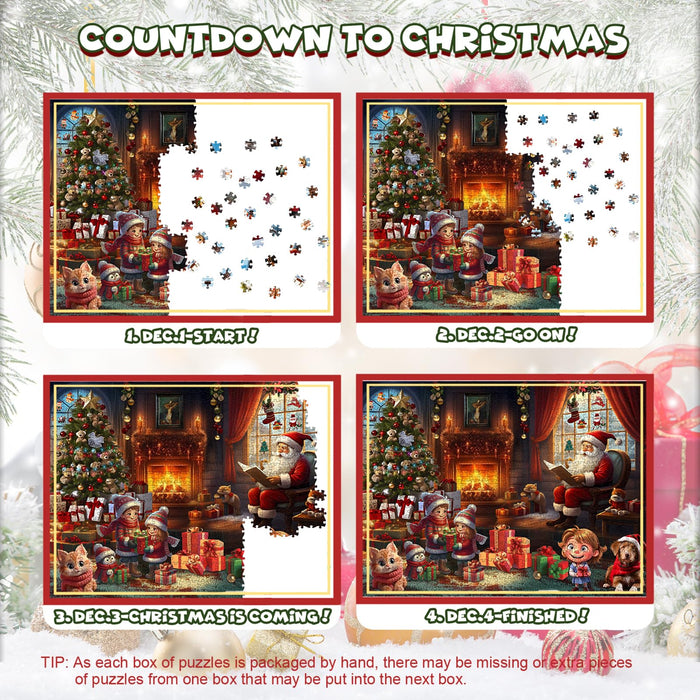 2024 Christmas Advent Calendar Puzzle 1008 Piece Christmas Countdown Calendar Jigsaw Puzzle, Holiday Santa Puzzle for Adults Kids, Gift for Boys and Girls (Family)