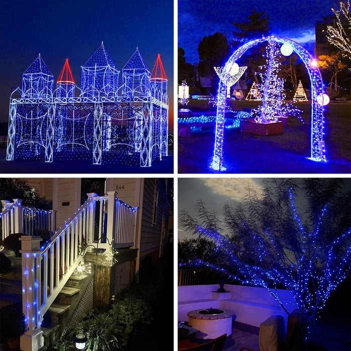 Extra-Long Solar String Lights Outdoor, 4-Pack 400 LED Solar Christmas Lights, Waterproof Copper Wire 8 Modes Twinkle Fairy Lights for Xmas Tree Garden Party Wedding Christmas Decor(Blue)