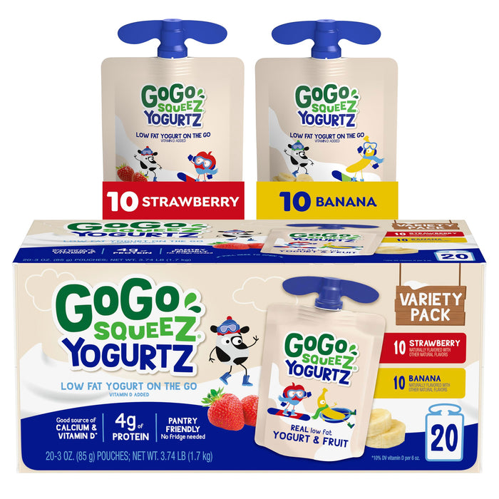 GoGo squeeZ Low Fat YogurtZ Variety Pack, 3 oz Pouches, 20 Count