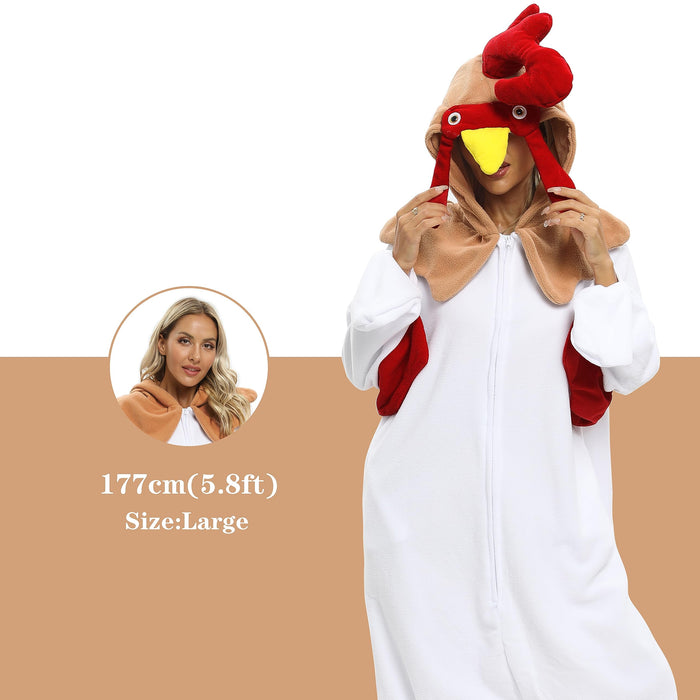 NAITOKE Adult Animal Onesie Halloween Costume Cosplay One-Piece Pajamas Women Man Teens White Red