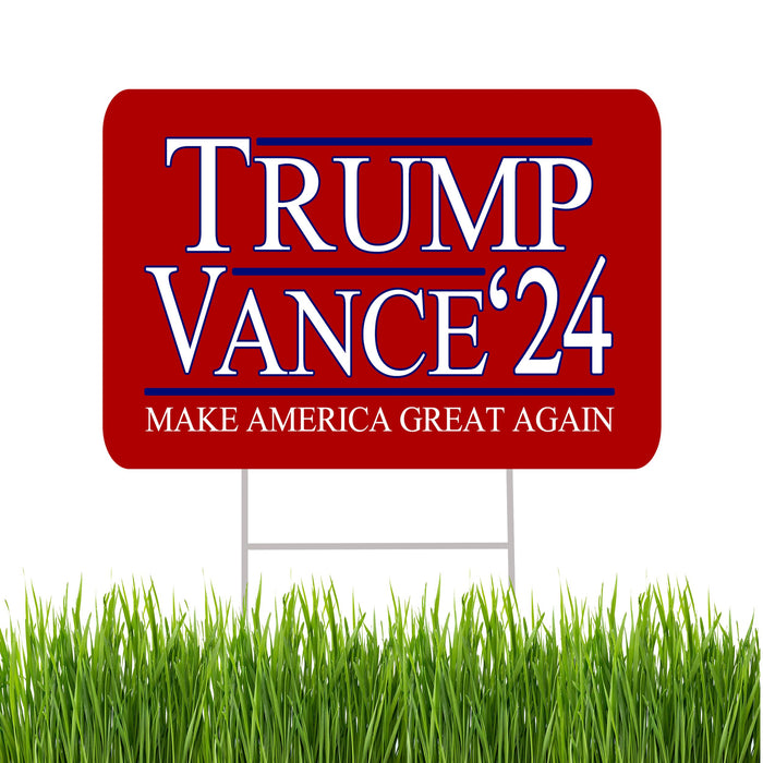 Trump JD Vance 2024 Yard Sign With H Stake Double Sided For President Donald Trump Republican Conservative Red
